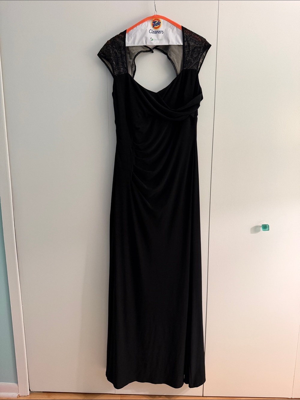 Ralph Lauren Black Maxi Dress with Lace Cap Sleeves